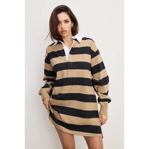 3XL - NWT ~ Good American Rugby Jersey Polo Mini Dress, Khaki / Black, Reg $139